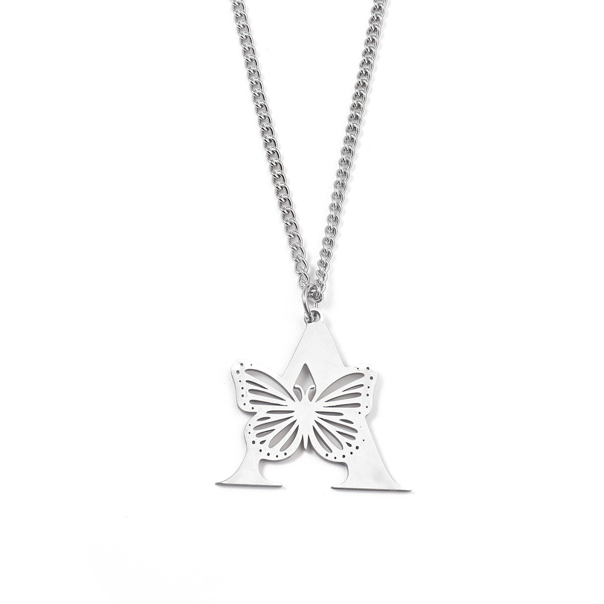 201 Stainless Steel IG Style Hip-Hop Letter Butterfly Pendant Necklace display picture 8