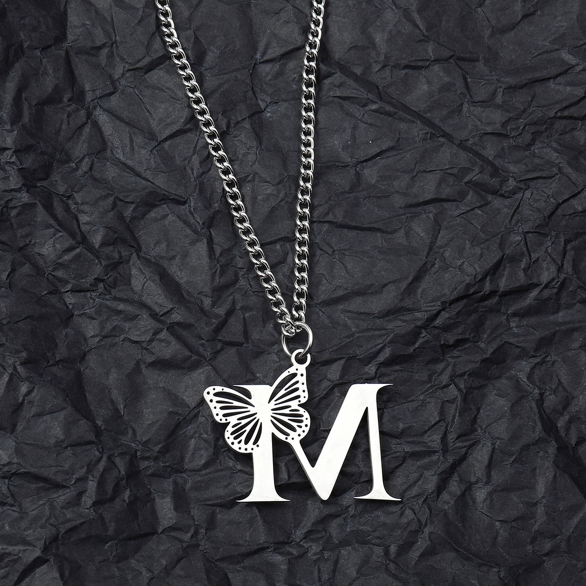 201 Stainless Steel IG Style Hip-Hop Letter Butterfly Pendant Necklace display picture 12