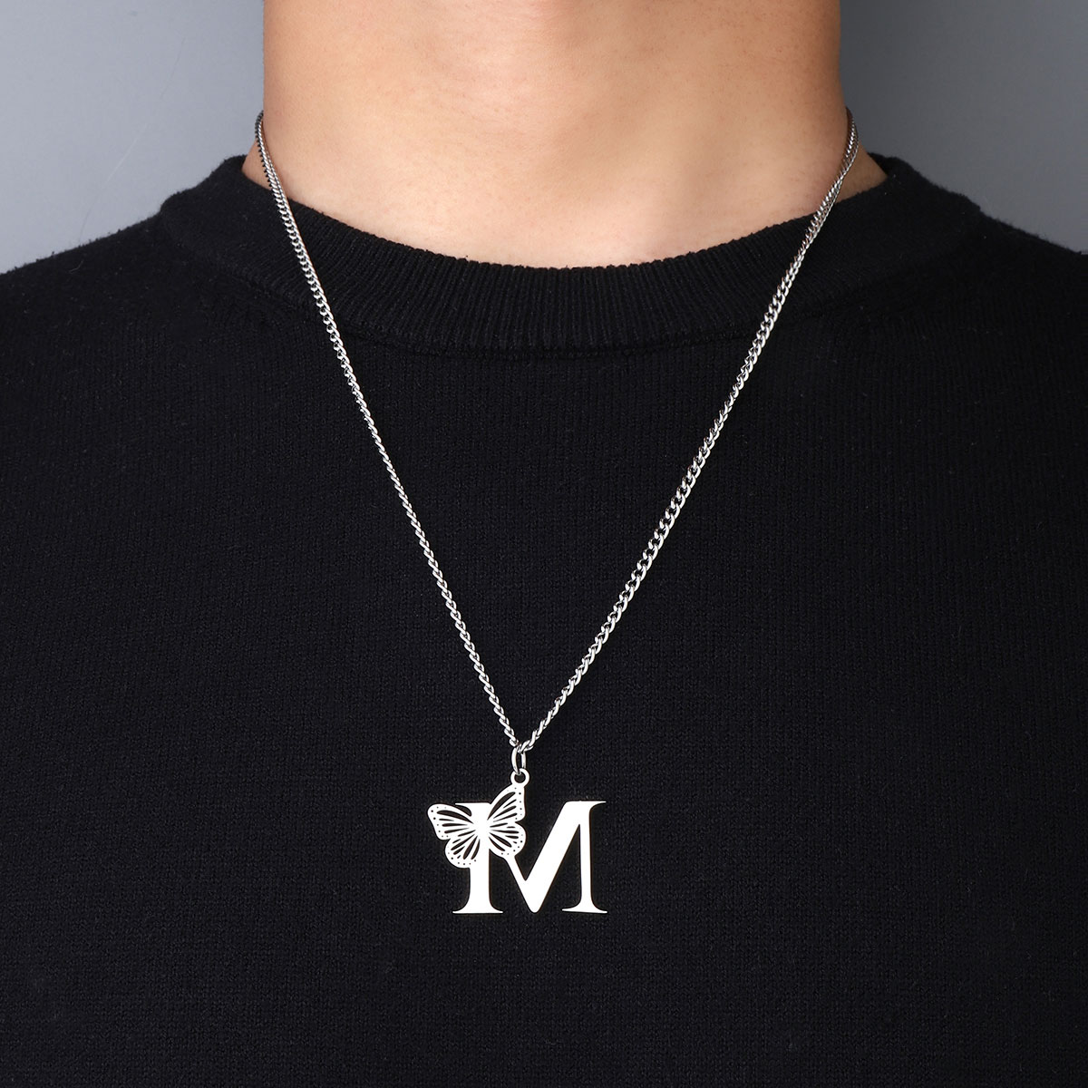 201 Stainless Steel IG Style Hip-Hop Letter Butterfly Pendant Necklace display picture 11