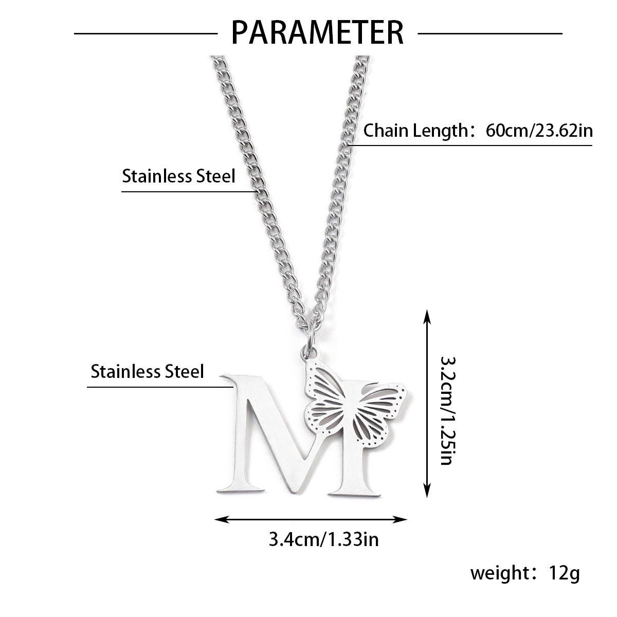201 Stainless Steel IG Style Hip-Hop Letter Butterfly Pendant Necklace display picture 13