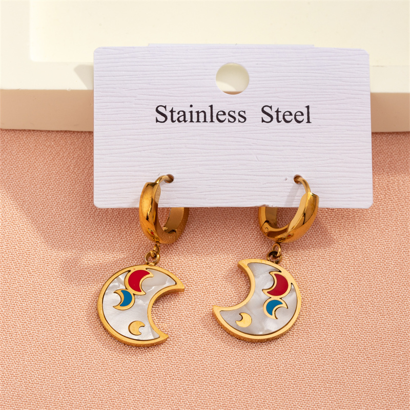 1 Pair Casual Sweet Simple Style Pentagram Geometric Butterfly Enamel Plating Inlay 304 Stainless Steel Resin Shell 18K Gold Plated Drop Earrings display picture 14