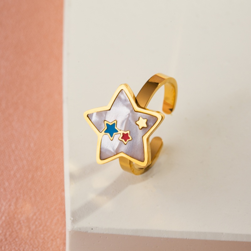Casual Sweet Simple Style Moon Butterfly 304 Stainless Steel 18K Gold Plated Resin Rhinestones Shell Adjustable Ring In Bulk display picture 3