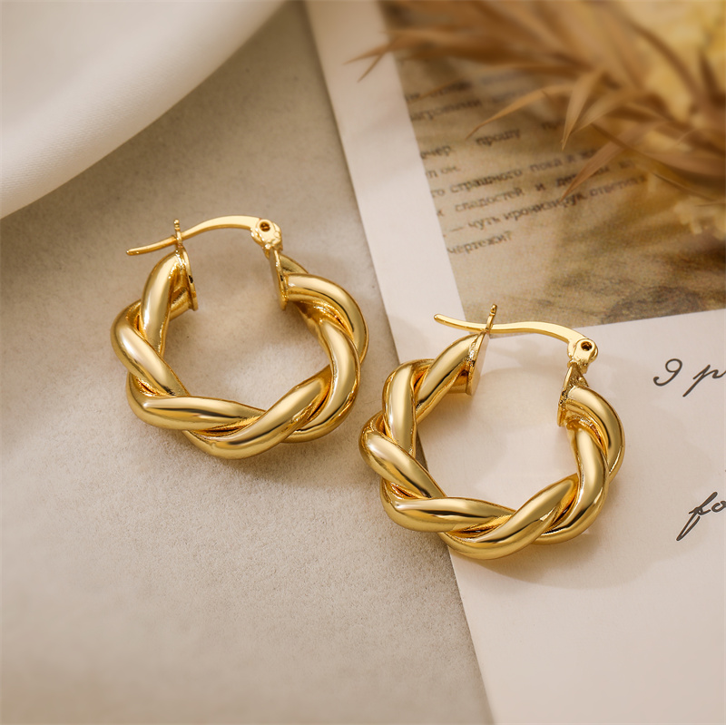 1 Pair Elegant Streetwear Solid Color Plating Copper Gold Plated Hoop Earrings display picture 5