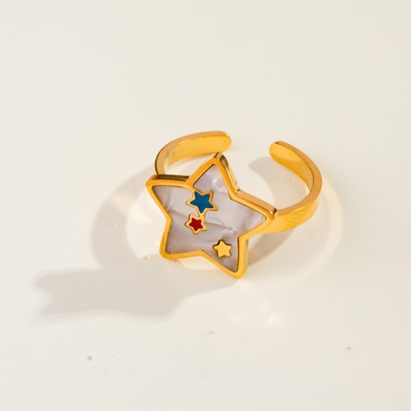 Casual Sweet Simple Style Moon Butterfly 304 Stainless Steel 18K Gold Plated Resin Rhinestones Shell Adjustable Ring In Bulk display picture 4