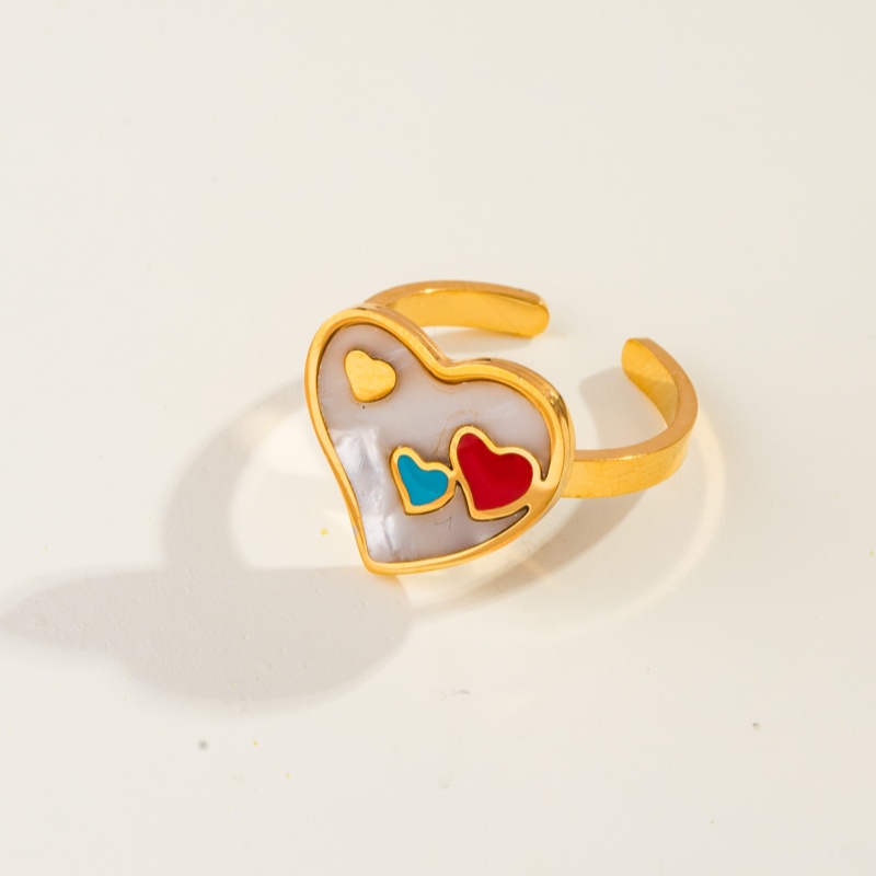 Casual Sweet Simple Style Moon Butterfly 304 Stainless Steel 18K Gold Plated Resin Rhinestones Shell Adjustable Ring In Bulk display picture 6