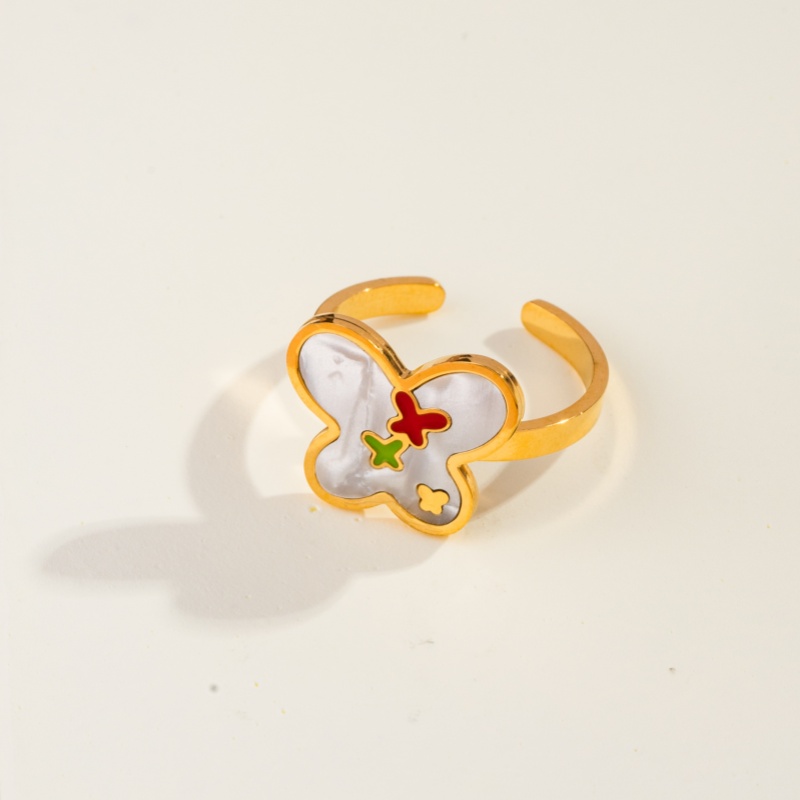 Casual Sweet Simple Style Moon Butterfly 304 Stainless Steel 18K Gold Plated Resin Rhinestones Shell Adjustable Ring In Bulk display picture 9