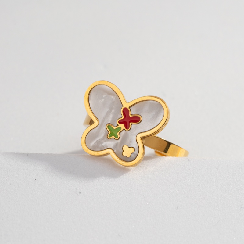 Casual Sweet Simple Style Moon Butterfly 304 Stainless Steel 18K Gold Plated Resin Rhinestones Shell Adjustable Ring In Bulk display picture 10