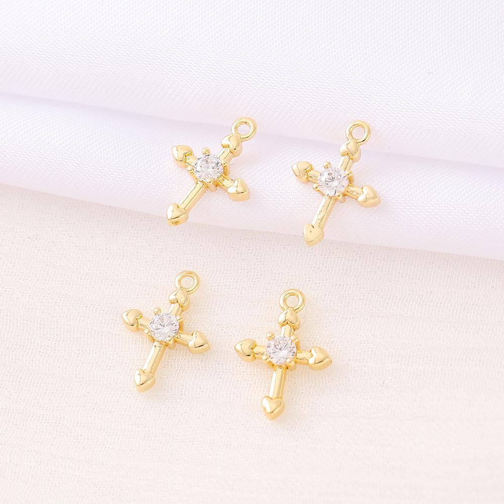 1 Piece Copper Zircon 18K Gold Plated Cross Polished Pendant display picture 5