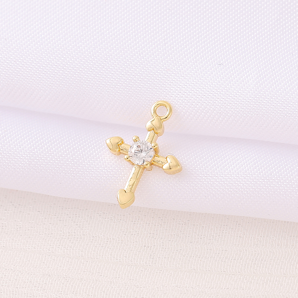 1 Piece Copper Zircon 18K Gold Plated Cross Polished Pendant display picture 4