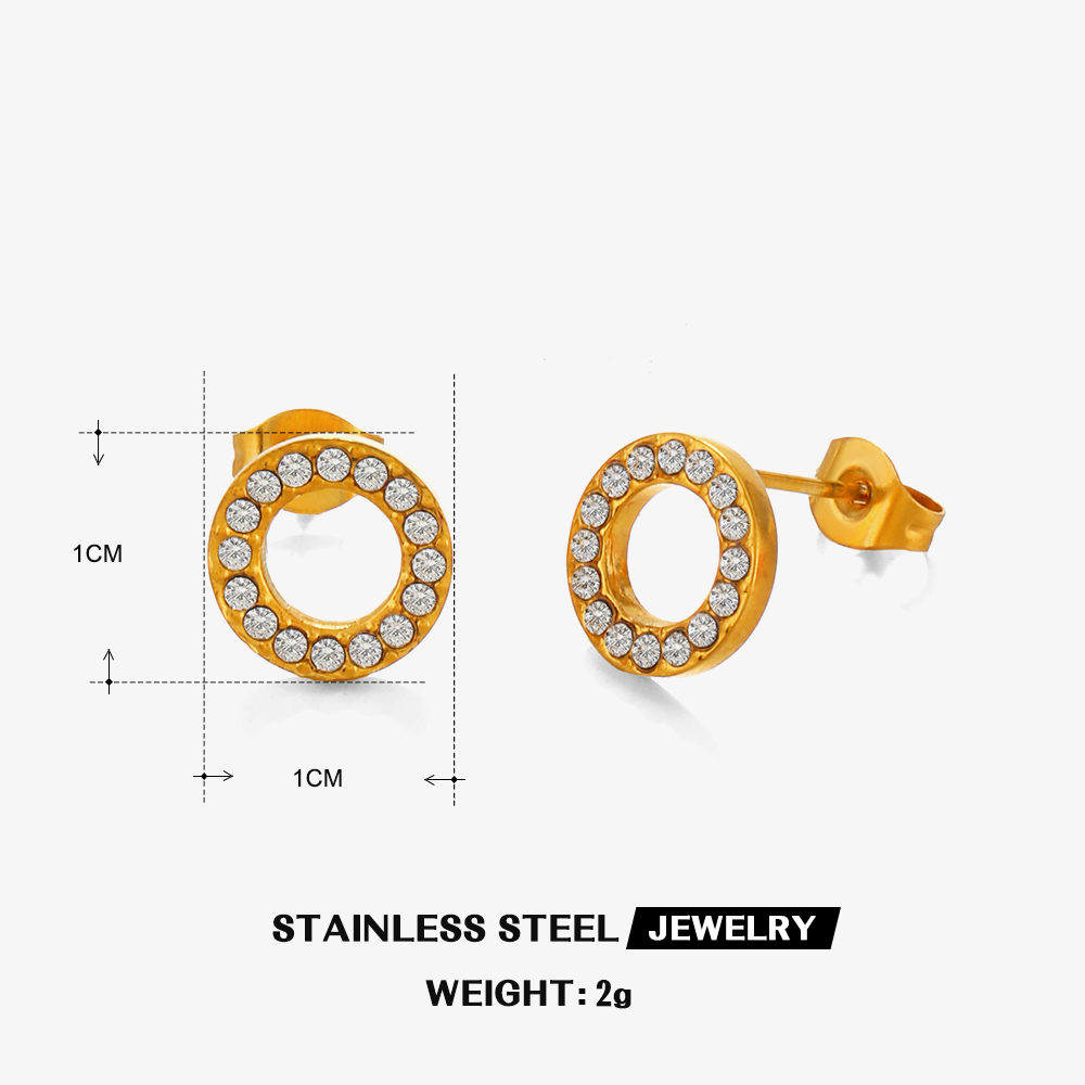 1 Pair IG Style Modern Style Round Plating Inlay 304 Stainless Steel Zircon 18K Gold Plated Ear Studs display picture 1