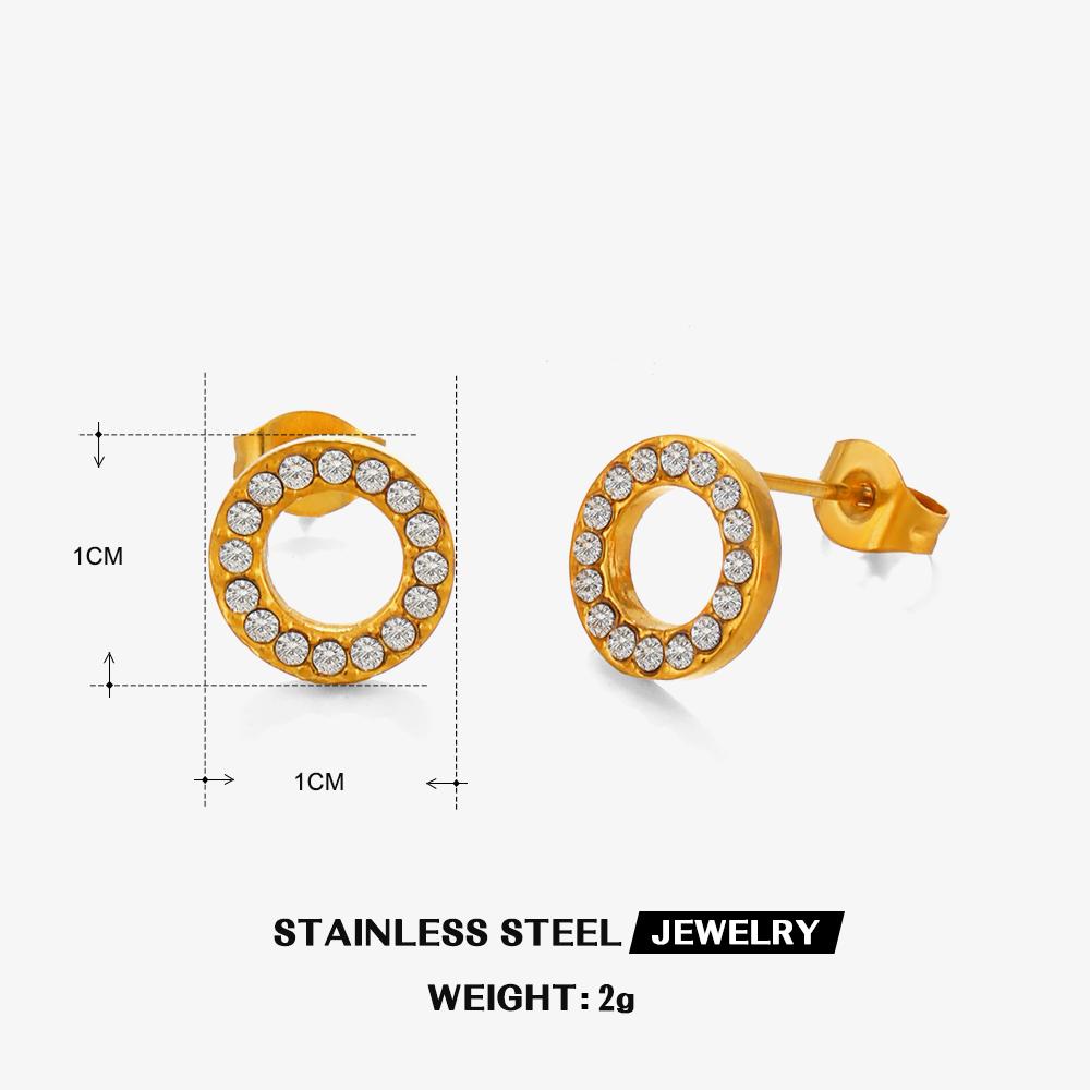 1 Paire Style IG Style Moderne Rond Placage Incruster Acier Inoxydable 304 Zircon Plaqué Or 18K Boucles D'Oreilles display picture 1