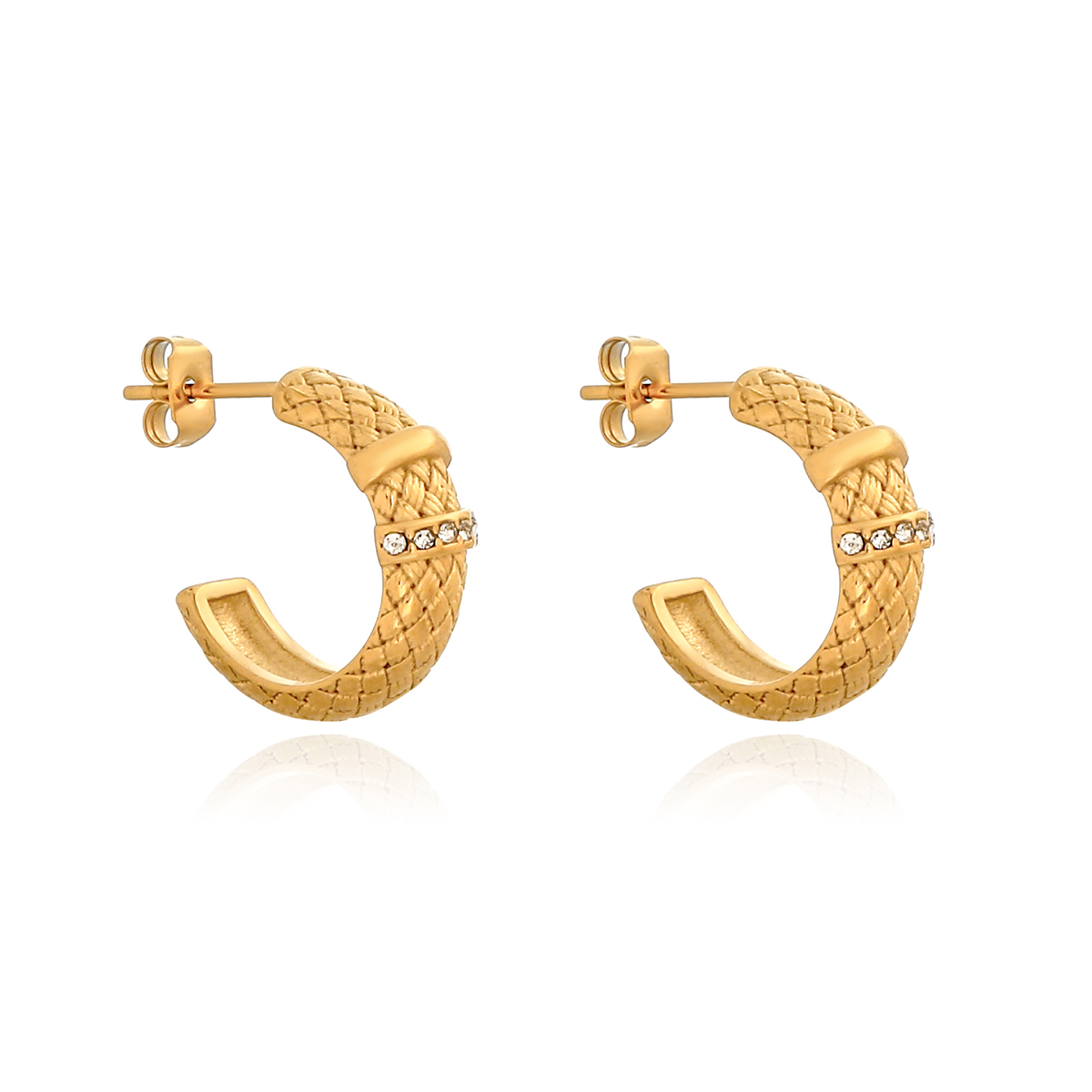 1 Pair Elegant Simple Style Solid Color Plating Inlay 304 Stainless Steel Zircon 18K Gold Plated Ear Studs display picture 3