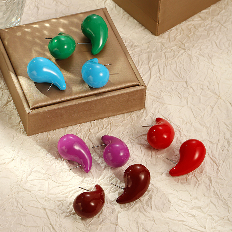 1 Pair Sweet Solid Color Plating 304 Stainless Steel Resin Gold Plated Ear Studs display picture 1