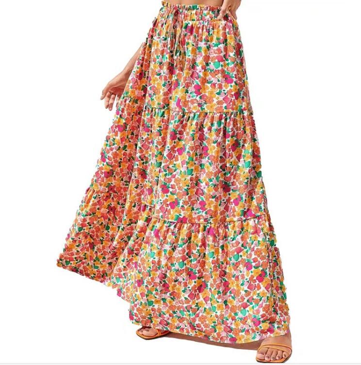 Summer Spring Autumn Tropical Flower Polyester Maxi Long Dress Skirts display picture 3