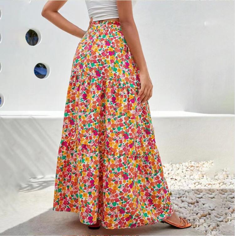 Summer Spring Autumn Tropical Flower Polyester Maxi Long Dress Skirts display picture 1
