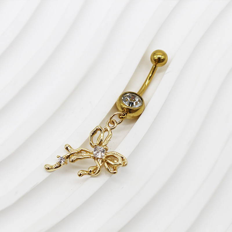 1 Piece Belly Rings Elegant Glam Shiny Bow Knot 316 Stainless Steel  Alloy Plating Inlay Resin Rhinestones Glass Gold Plated display picture 14