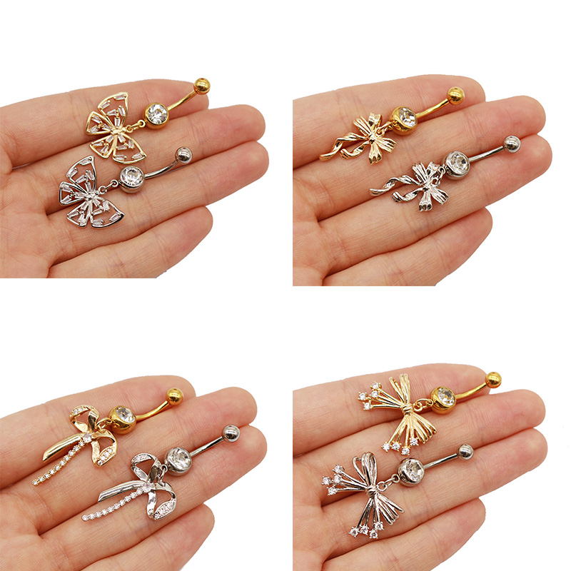 1 Piece Belly Rings Elegant Glam Shiny Bow Knot 316 Stainless Steel  Alloy Plating Inlay Resin Rhinestones Glass Gold Plated display picture 44