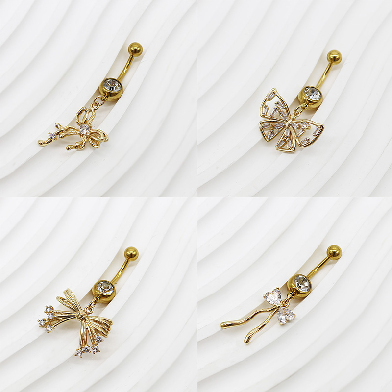 1 Piece Belly Rings Elegant Glam Shiny Bow Knot 316 Stainless Steel  Alloy Plating Inlay Resin Rhinestones Glass Gold Plated display picture 45
