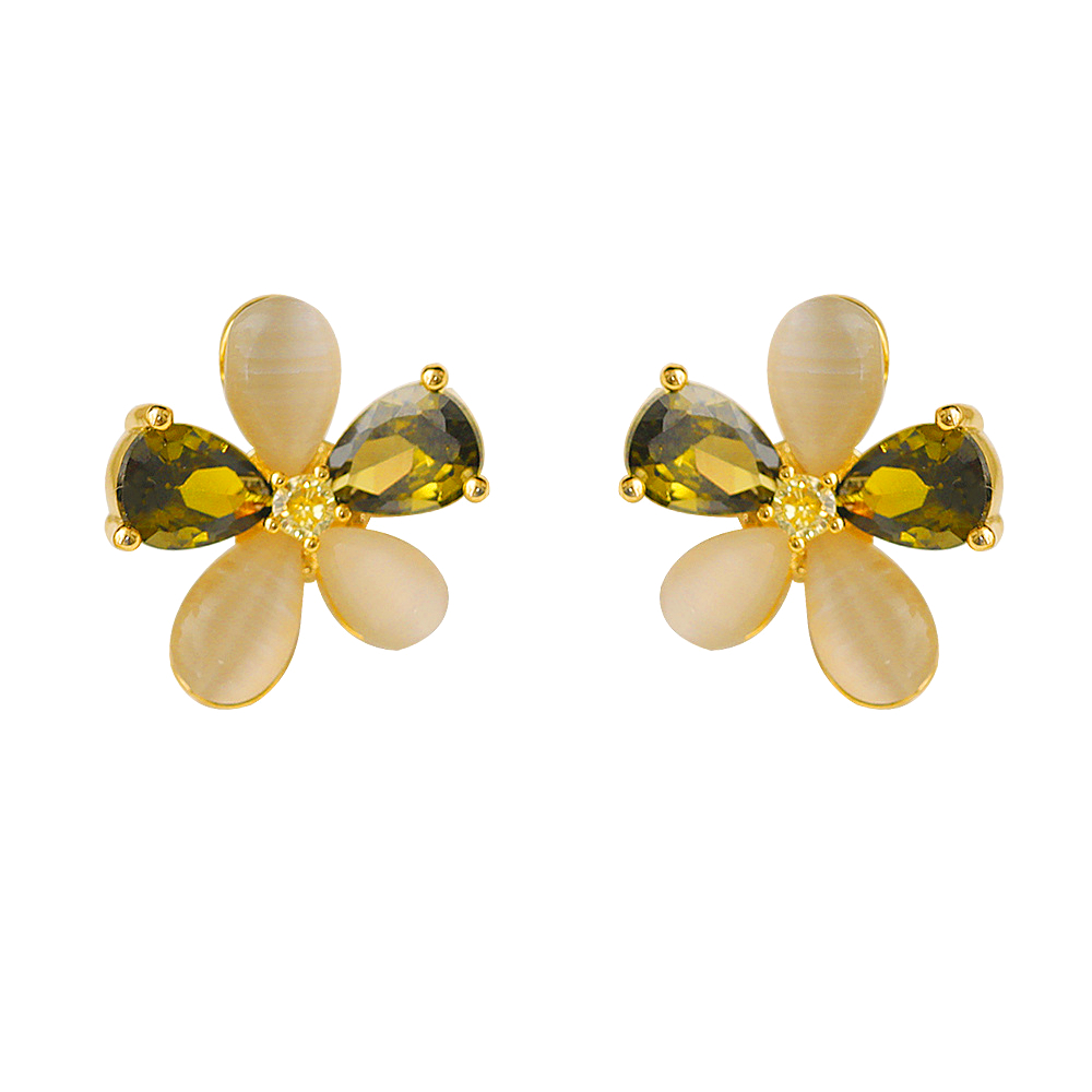 1 Pair Vacation Simple Style Flower Plating Inlay Copper Rhinestones Opal Zircon 14K Gold Plated Ear Studs display picture 1