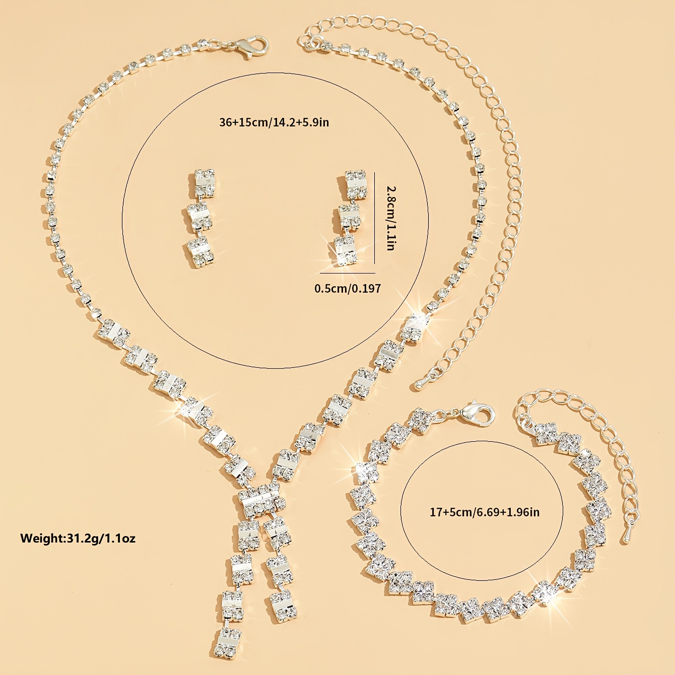 Copper White Gold Plated Luxurious Wedding Inlay Solid Color Rhinestones Jewelry Set display picture 2
