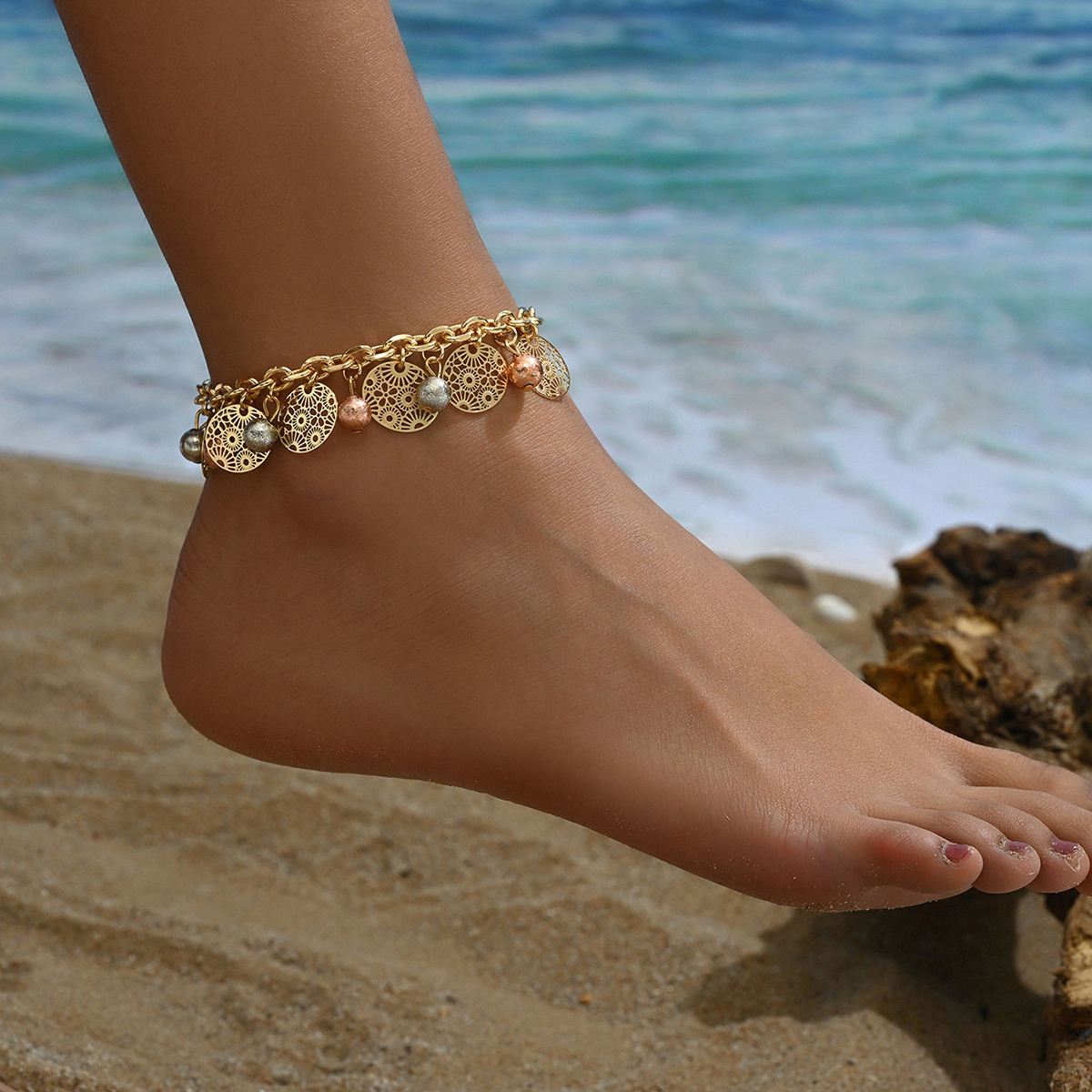 Vacation Simple Style Solid Color 18K Gold Plated Iron Wholesale Anklet display picture 1