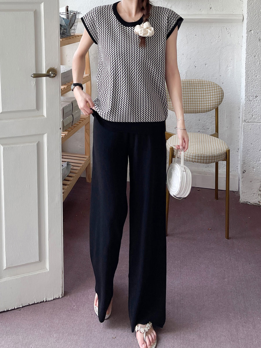 Lässig Draussen Täglich Frau Einfacher Stil Streifen Einfarbig Stricken Hosen-Sets Hosen-Sets display picture 7