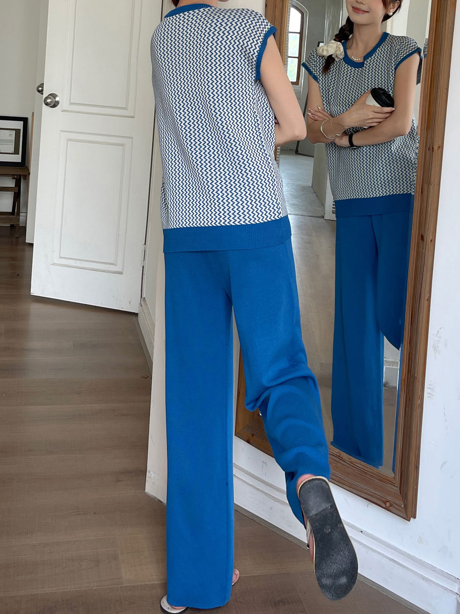 Lässig Draussen Täglich Frau Einfacher Stil Streifen Einfarbig Stricken Hosen-Sets Hosen-Sets display picture 12