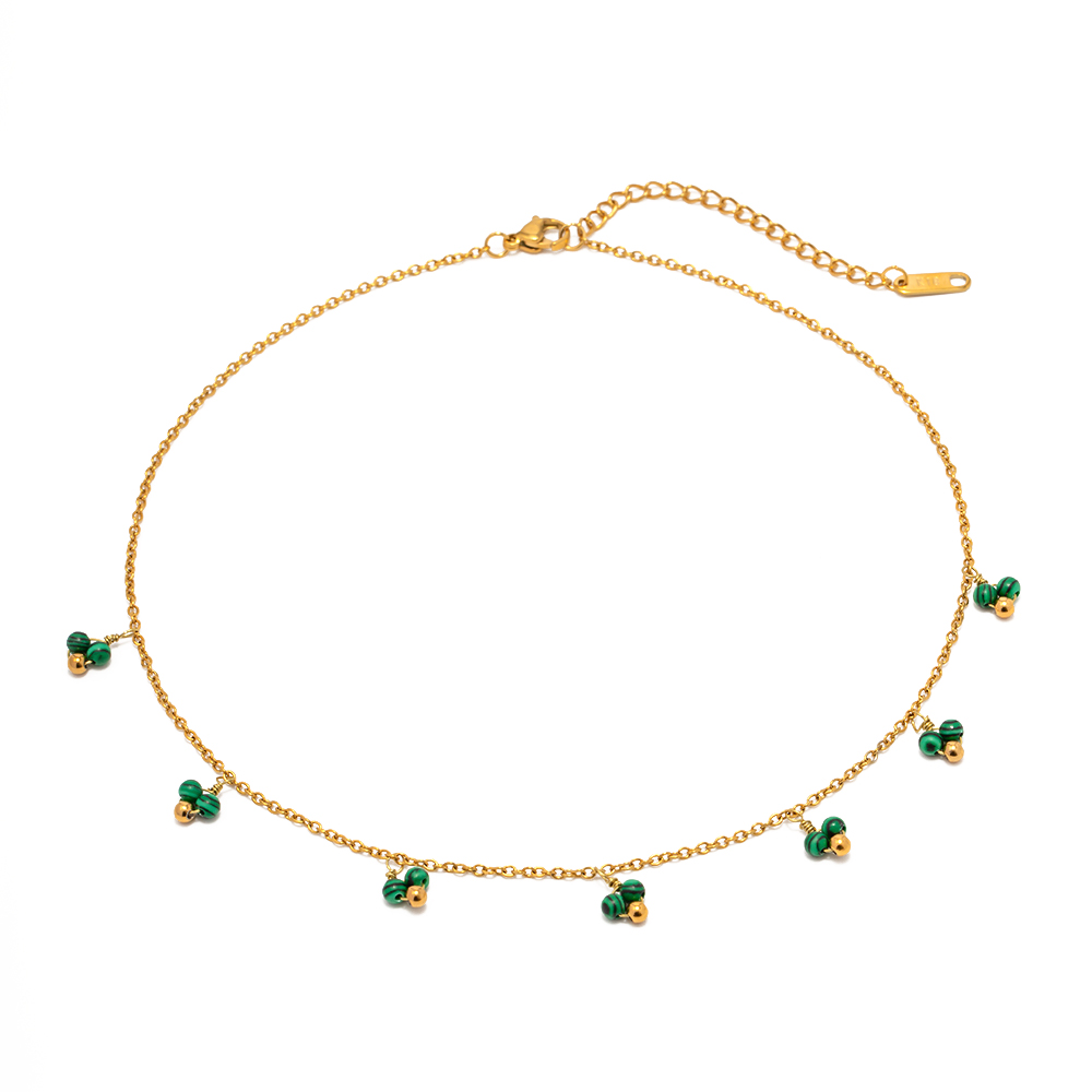 304 Stainless Steel Malachite 18K Gold Plated Simple Style Classic Style Plating Solid Color Necklace display picture 1