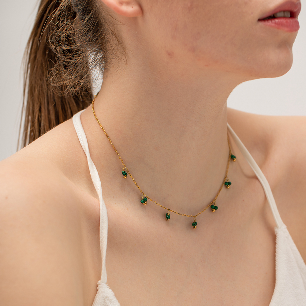 304 Stainless Steel Malachite 18K Gold Plated Simple Style Classic Style Plating Solid Color Necklace display picture 9