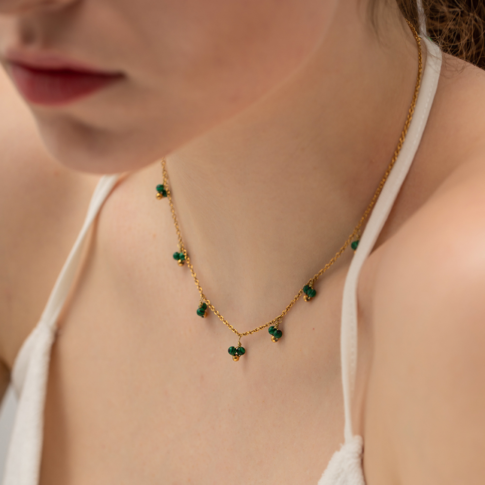 304 Stainless Steel Malachite 18K Gold Plated Simple Style Classic Style Plating Solid Color Necklace display picture 10
