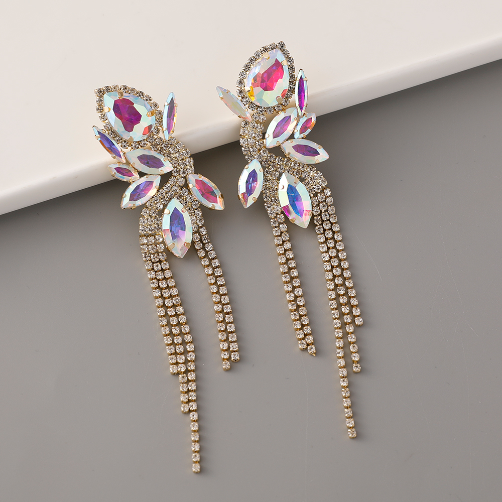 1 Pair Elegant Streetwear Geometric Tassel Inlay Zinc Alloy Rhinestones Drop Earrings display picture 1