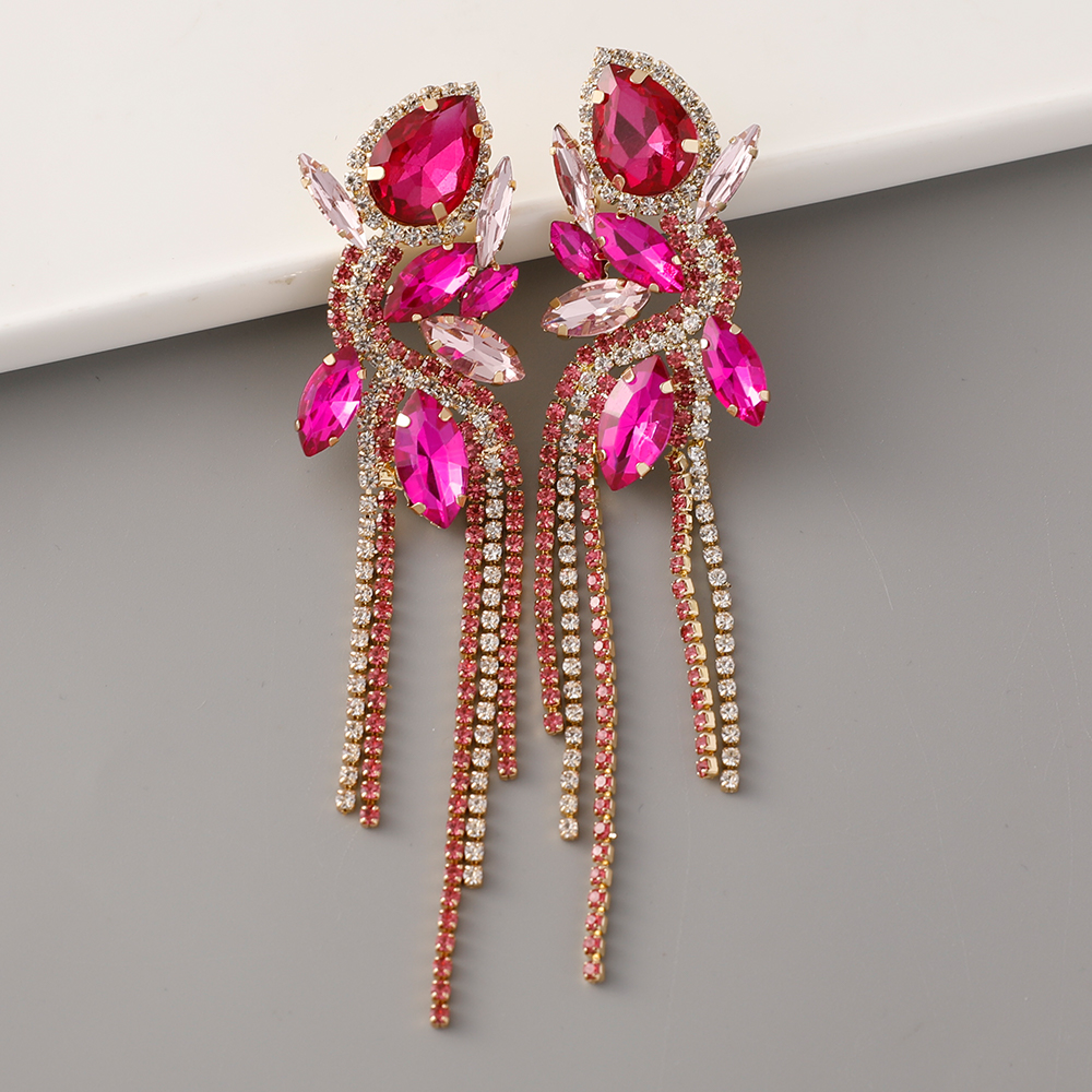 1 Pair Elegant Streetwear Geometric Tassel Inlay Zinc Alloy Rhinestones Drop Earrings display picture 4
