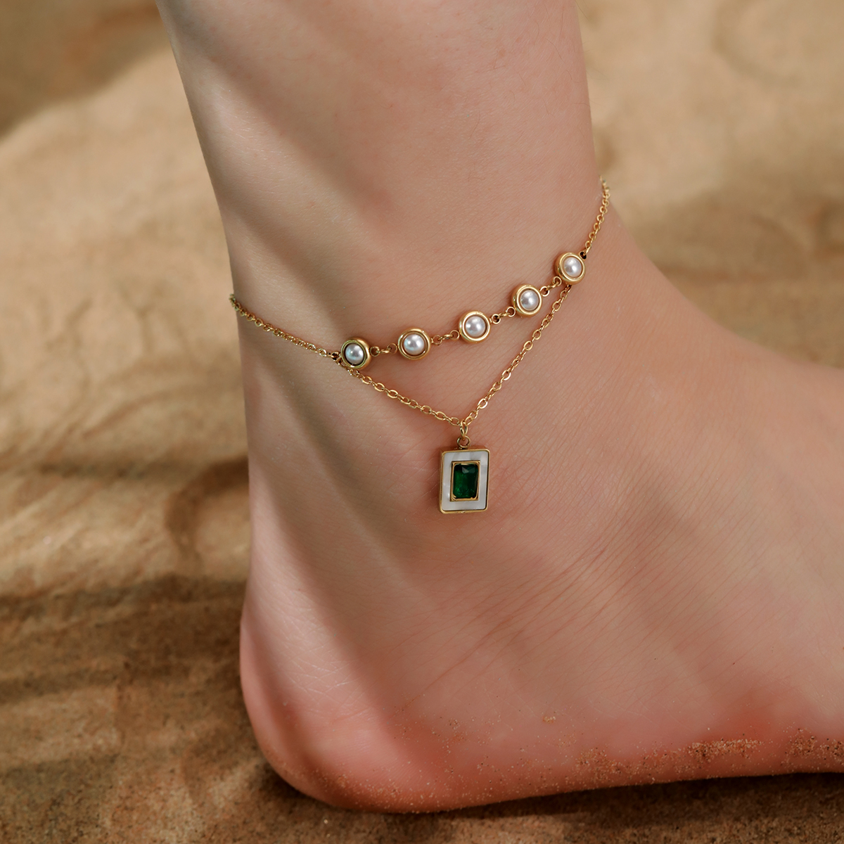 Hawaiian Tropical Solid Color 304 Stainless Steel Plating Inlay Shell 18K Gold Plated Women's Anklet display picture 1