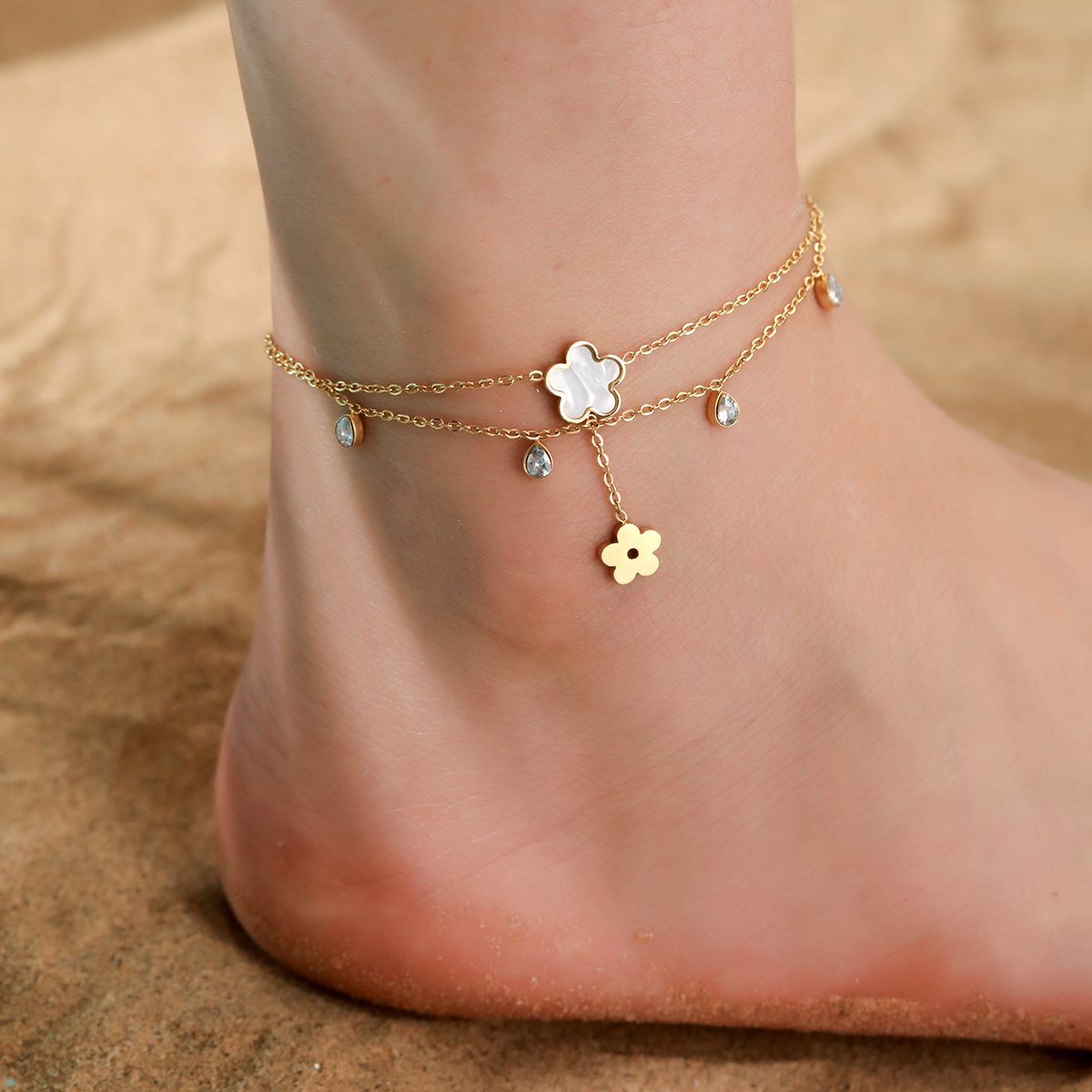 Hawaiian Tropical Solid Color 304 Stainless Steel Plating Inlay Shell 18K Gold Plated Women's Anklet display picture 5