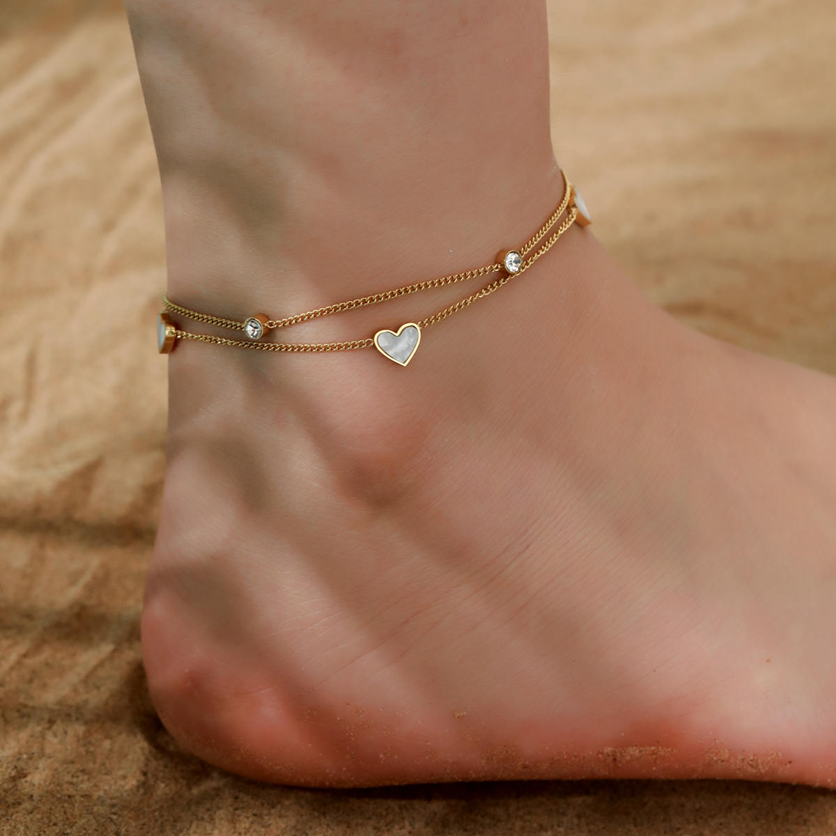 Hawaiian Tropical Solid Color 304 Stainless Steel Plating Inlay Shell 18K Gold Plated Women's Anklet display picture 7