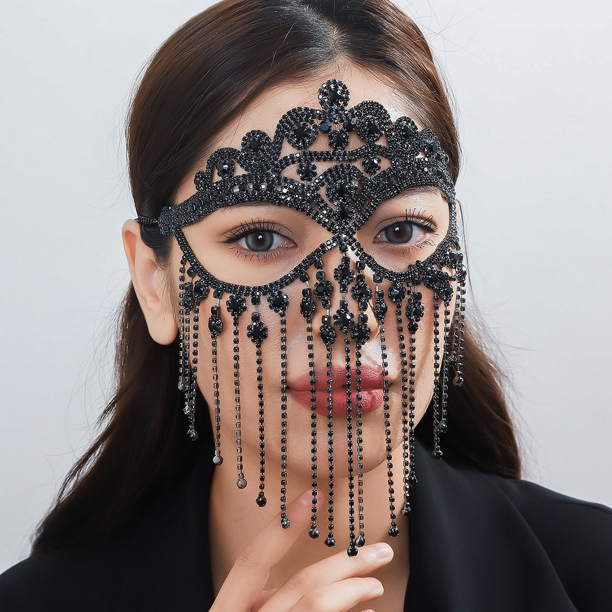 Queen Sexy Solid Color Alloy Rhinestone Braid Hollow Out Rhinestones Women's Mask 1 Piece display picture 4