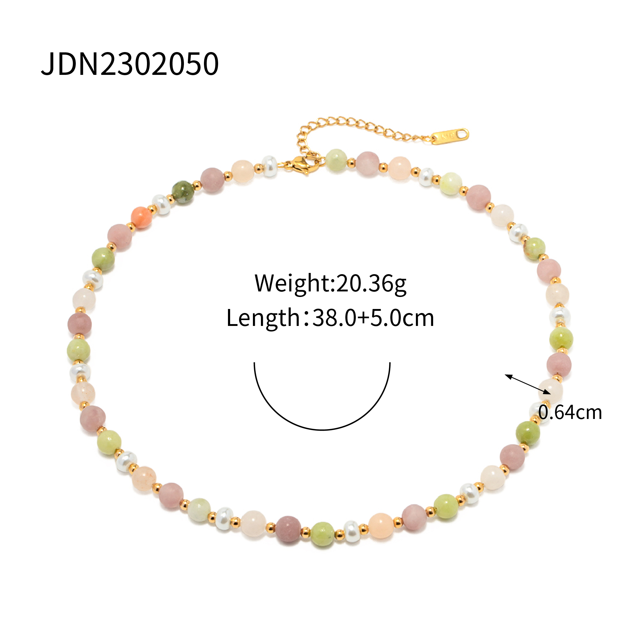 304 Stainless Steel Natural Stone 18K Gold Plated Vacation Sweet Beaded Color Block Necklace display picture 4