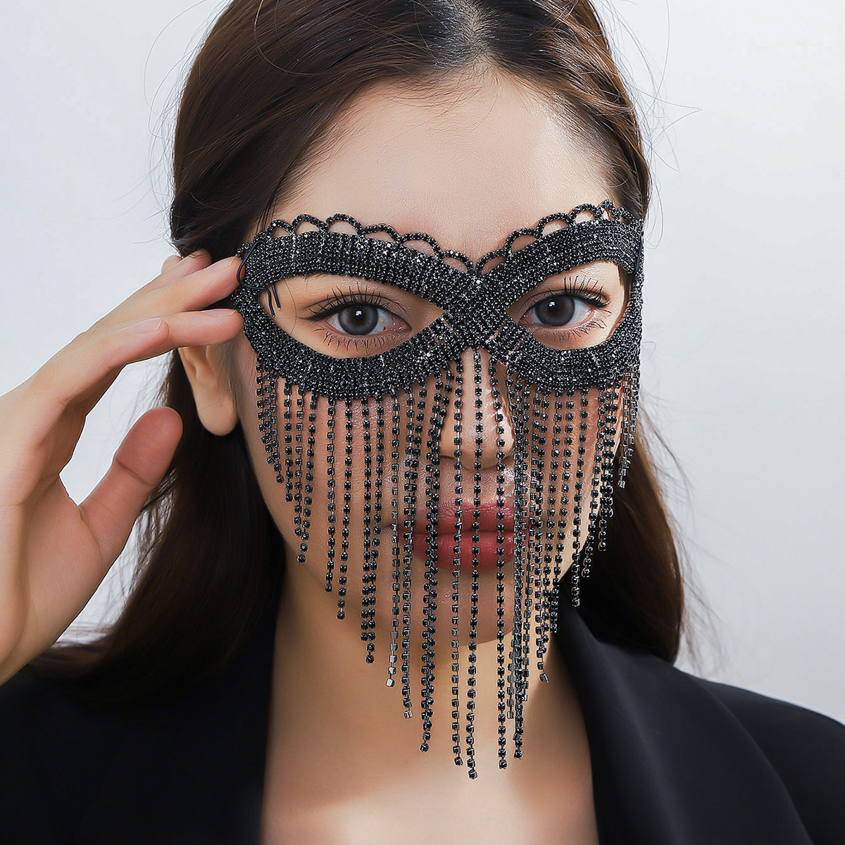 Queen Sexy Solid Color Alloy Rhinestone Braid Hollow Out Rhinestones Women's Mask 1 Piece display picture 5