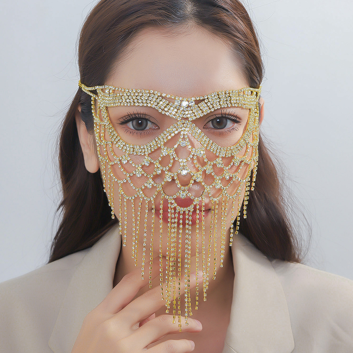 Queen Sexy Solid Color Alloy Rhinestone Braid Hollow Out Rhinestones Women's Mask 1 Piece display picture 21