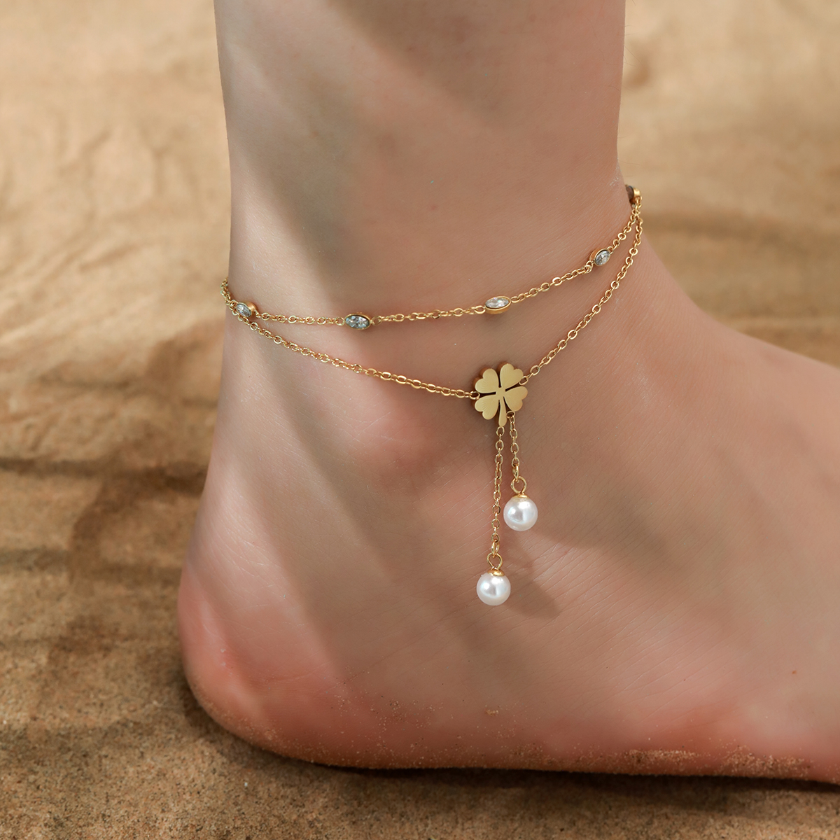 Hawaiian Tropical Cool Style Solid Color 304 Stainless Steel Plating Inlay Shell 18K Gold Plated Women's Anklet display picture 5