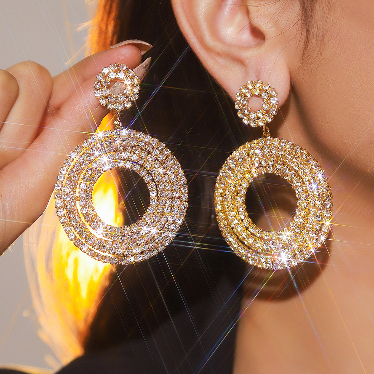 1 Pair Elegant Lady Round Inlay 316 Stainless Steel  Rhinestones Drop Earrings display picture 1