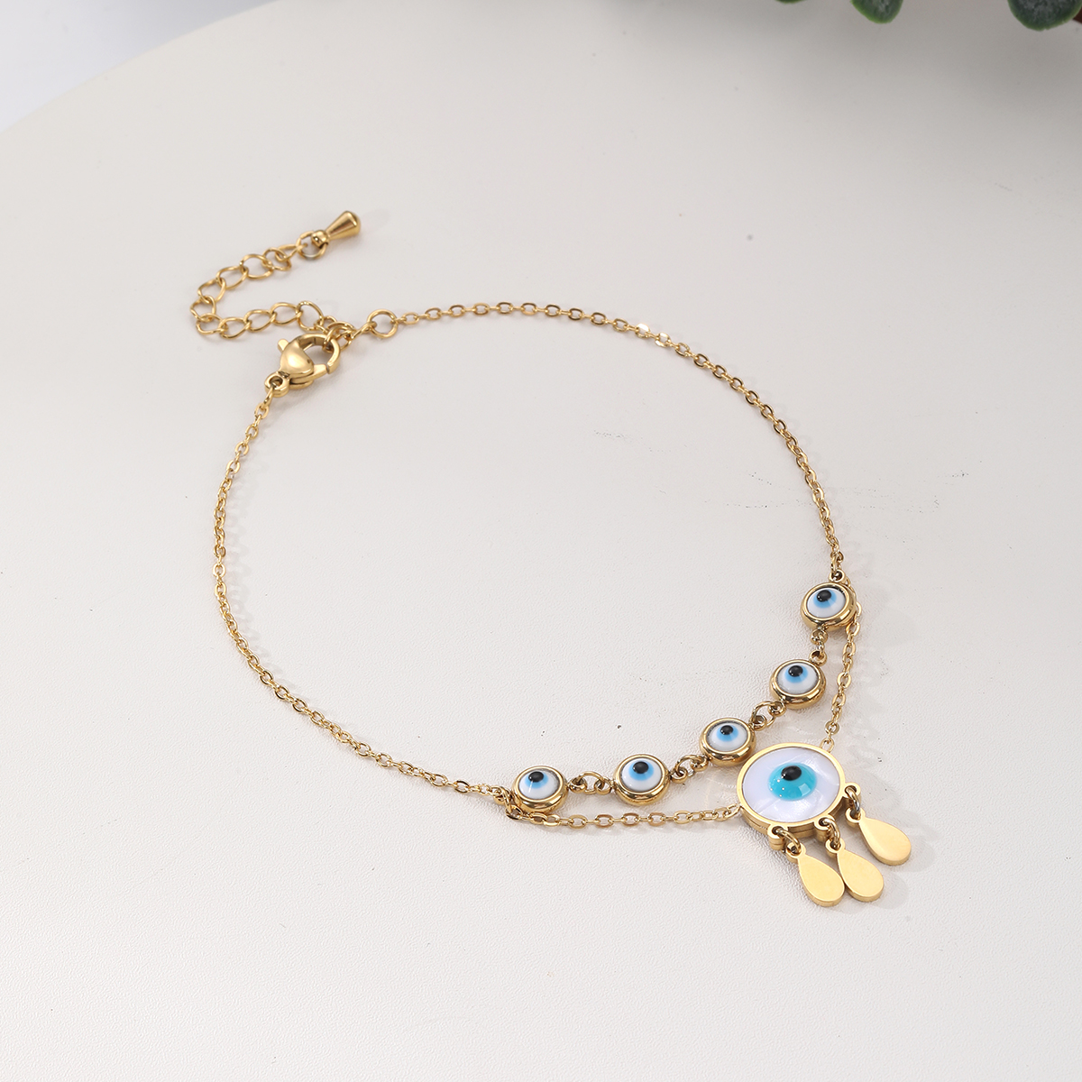 Hawaiian Tropical Cool Style Eye Solid Color Butterfly 304 Stainless Steel Plating Inlay Shell 18K Gold Plated Women's Anklet display picture 8