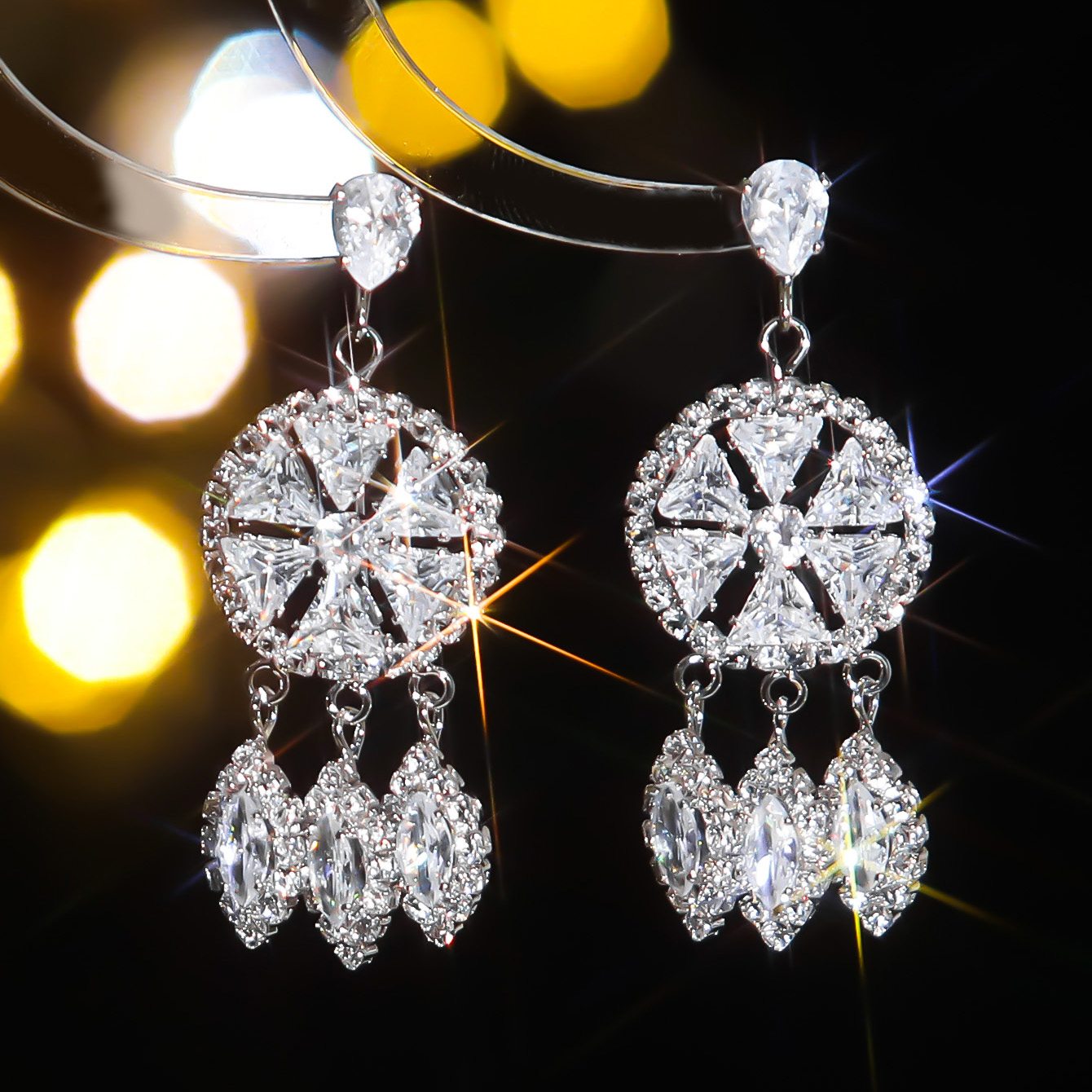 1 Pair Elegant Lady Bridal Tassel Inlay Rhinestone Rhinestones Drop Earrings display picture 7