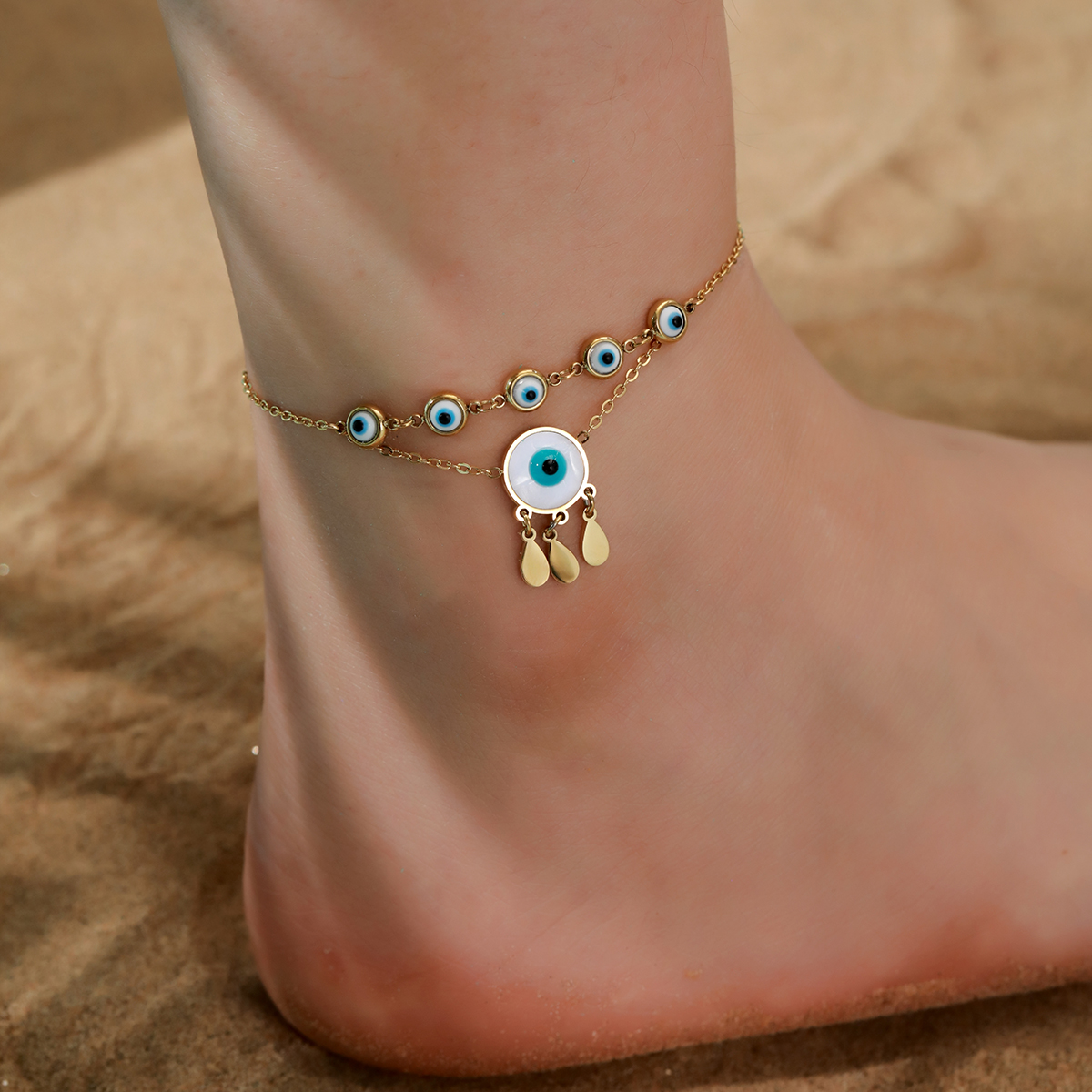 Hawaiian Tropical Cool Style Eye Solid Color Butterfly 304 Stainless Steel Plating Inlay Shell 18K Gold Plated Women's Anklet display picture 7