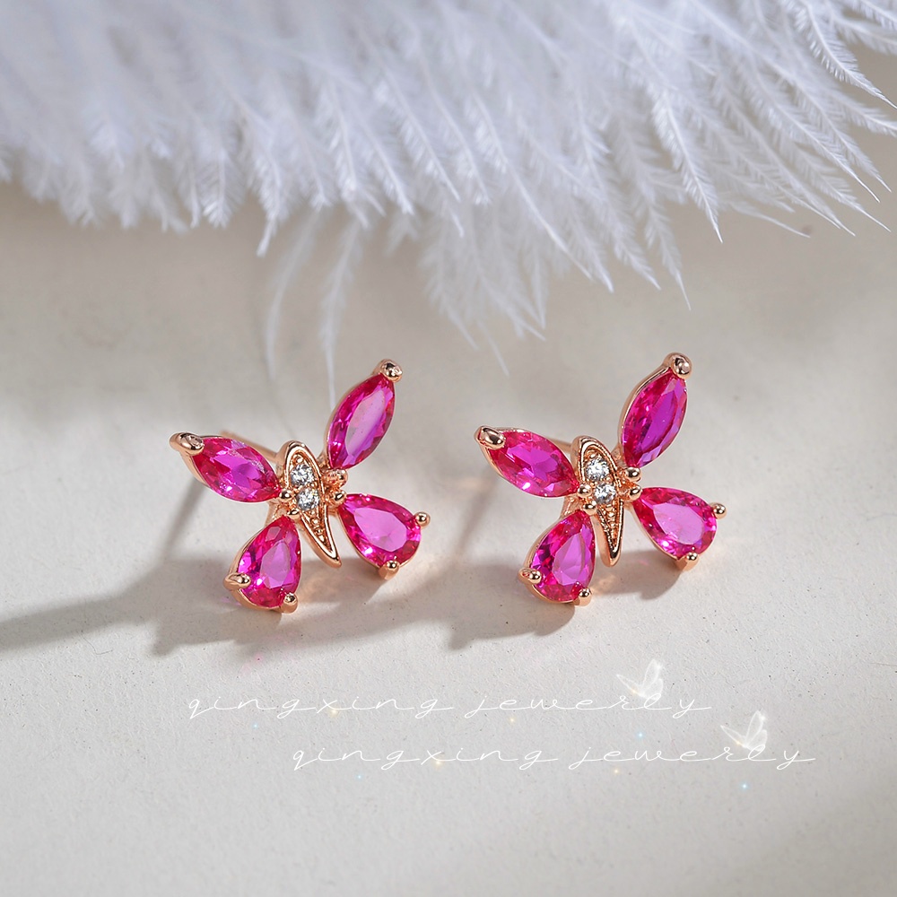 1 Pair Casual Cute Flower Plating Inlay Brass Artificial Gemstones Zircon 16K Gold Plated Rose Gold Plated White Gold Plated Ear Studs display picture 1