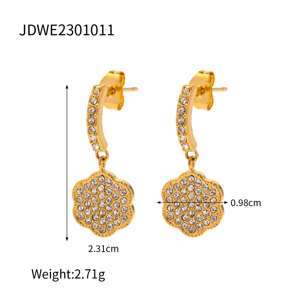 1 Pair Simple Style Classic Style Flower Plating 304 Stainless Steel 18K Gold Plated Drop Earrings display picture 1