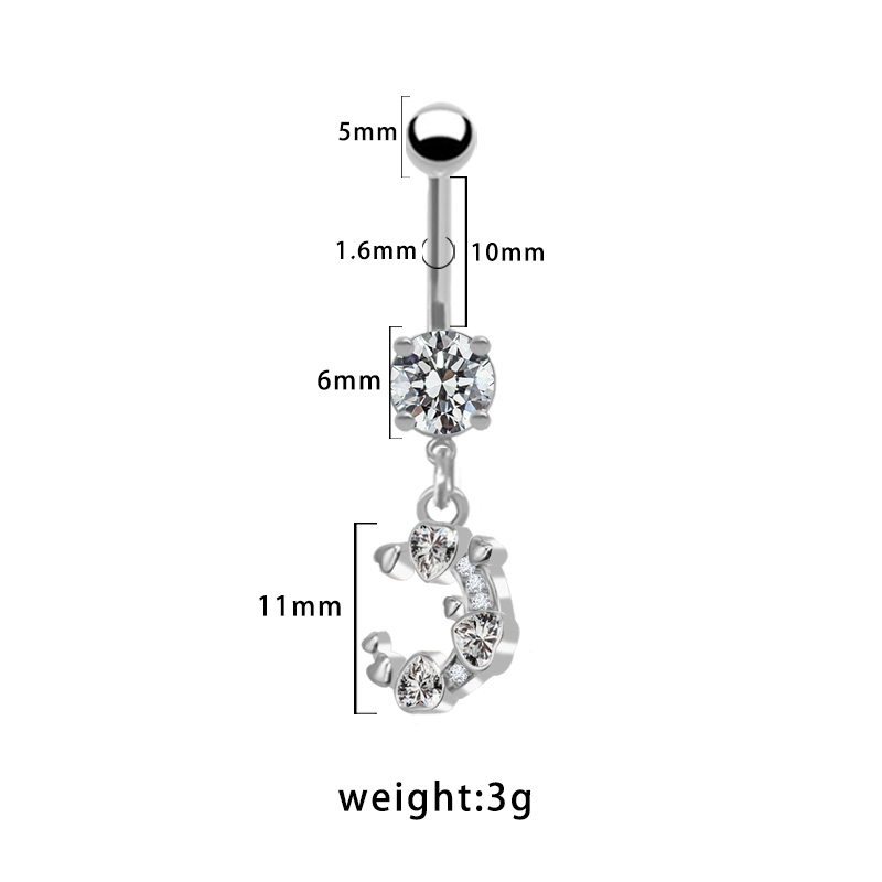 1 Piece Belly Rings Pastoral Shiny Star Moon Heart Shape 316 Stainless Steel  Alloy Plating Inlay Resin Rhinestones Glass White Gold Plated display picture 10