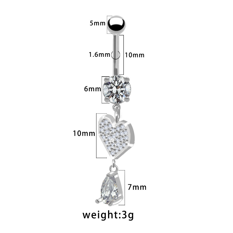 1 Piece Belly Rings Pastoral Shiny Star Moon Heart Shape 316 Stainless Steel  Alloy Plating Inlay Resin Rhinestones Glass White Gold Plated display picture 9