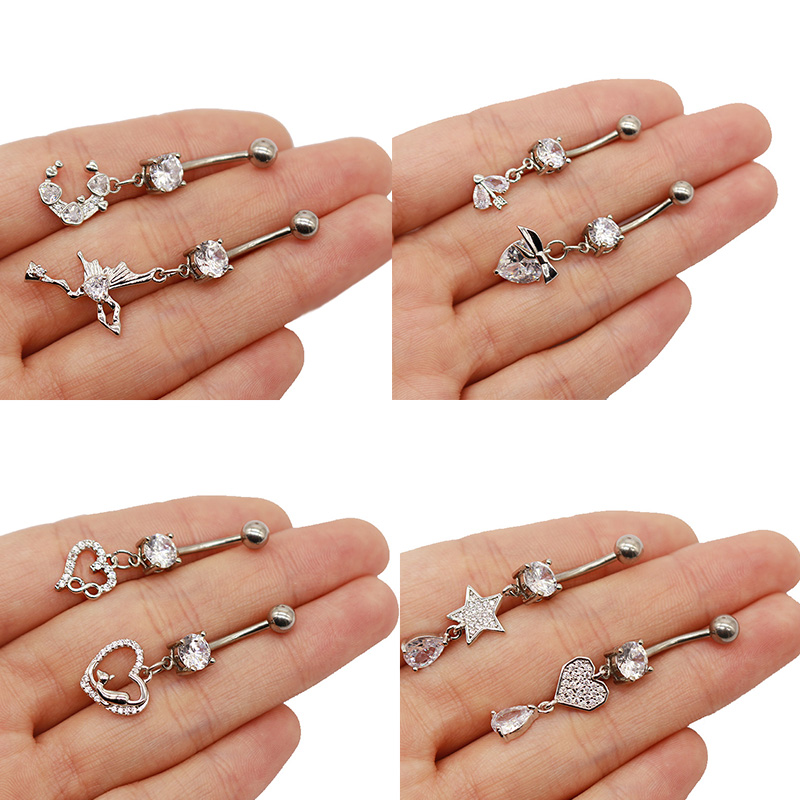 1 Piece Belly Rings Pastoral Shiny Star Moon Heart Shape 316 Stainless Steel  Alloy Plating Inlay Resin Rhinestones Glass White Gold Plated display picture 11
