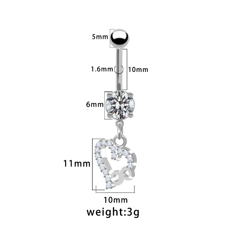 1 Piece Belly Rings Pastoral Shiny Star Moon Heart Shape 316 Stainless Steel  Alloy Plating Inlay Resin Rhinestones Glass White Gold Plated display picture 6
